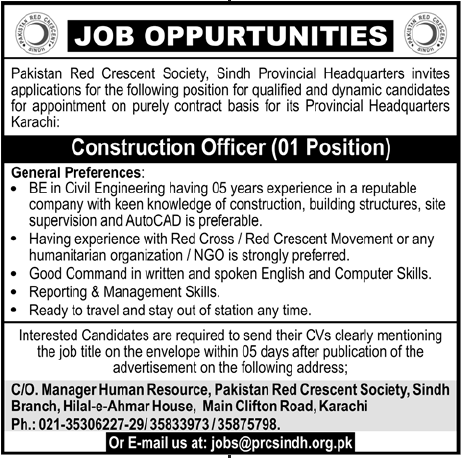 Pakistan Red Crescent Society Sindh Jobs