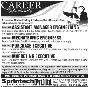 Jobs in Printing Company in Lahore 2012