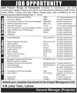 Jobs in Fabcon Group of Industries Lahore
