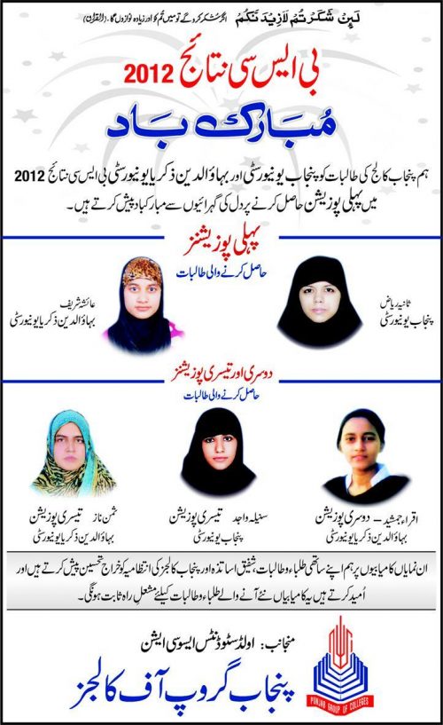 Top Position Holders in BSC From PU and BZU Result 2012