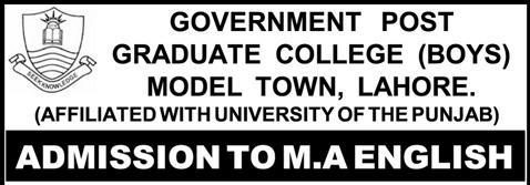 Government Postgraduate College Model Town Lahore Admissions 2012