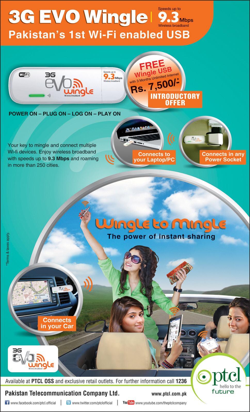 PTCL Brings 3G Evo Wingle 9.3 Mbps Wifi Enabled USB