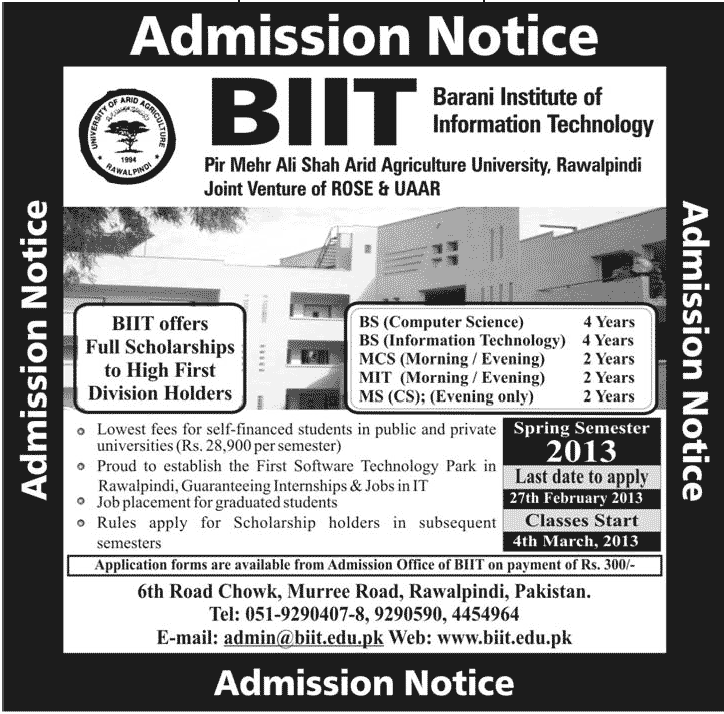Barani Instititute of Information Technology Admissions