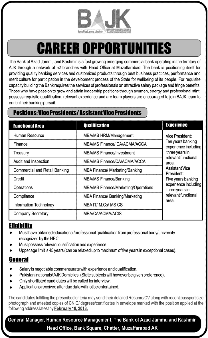 Jobs in Bank of Azad Jammu And Kashmir 2024