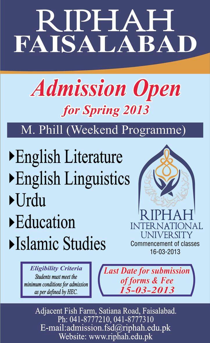 Admission In Riphah International University
