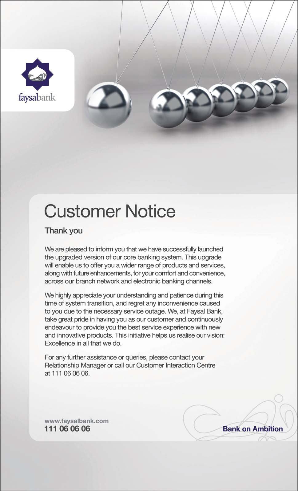 Faysal Bank Customer Notice Core