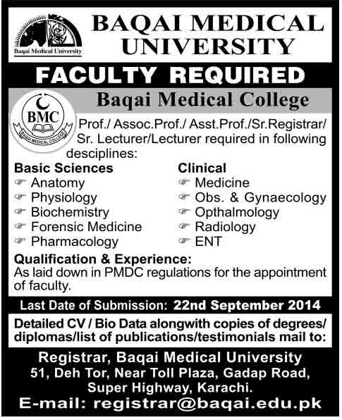 Baqai-Medical-University-Karachi-Jobs-2014