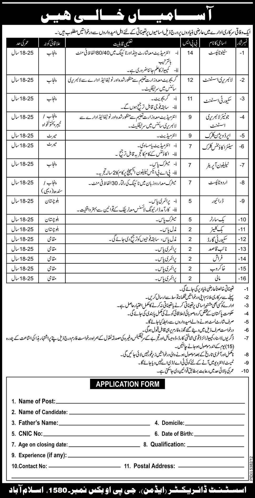 Federal Government Islamabad Jobs in Newspaper Pakistan 2013