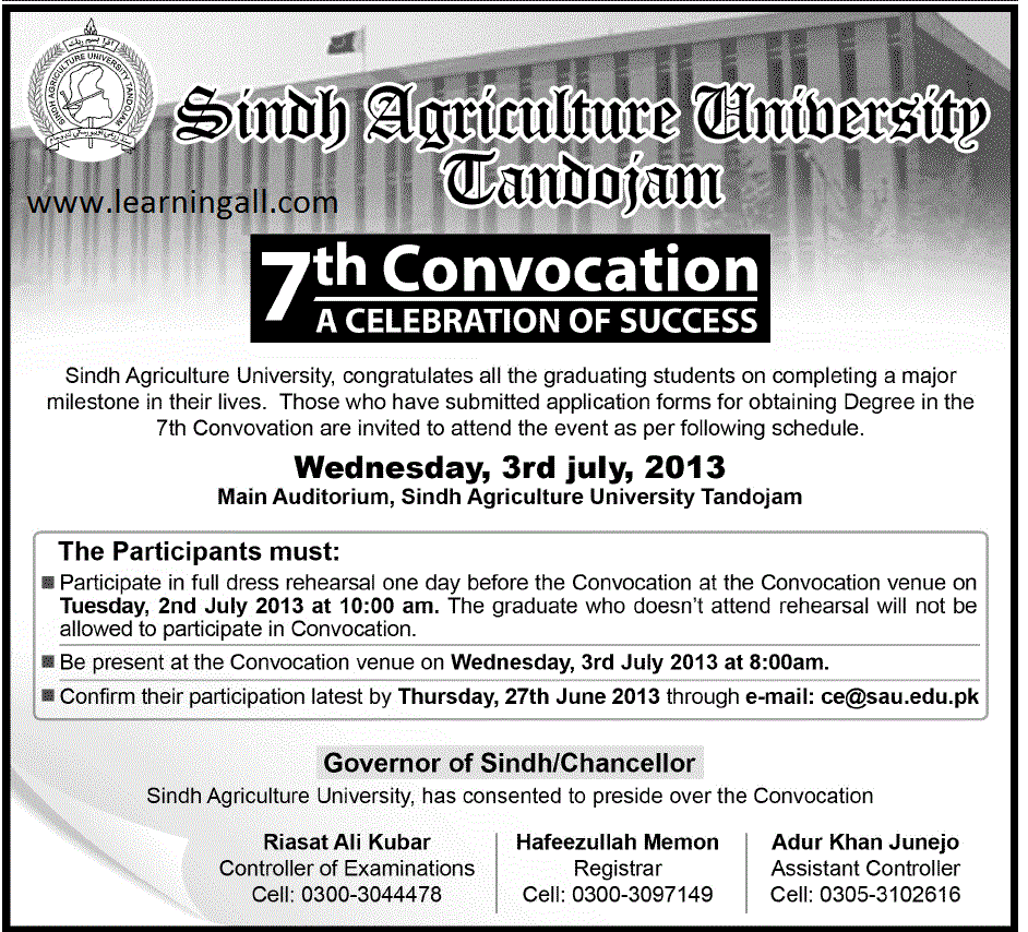 Sindh Agriculture University, Tandojam 7th Convocation 2013