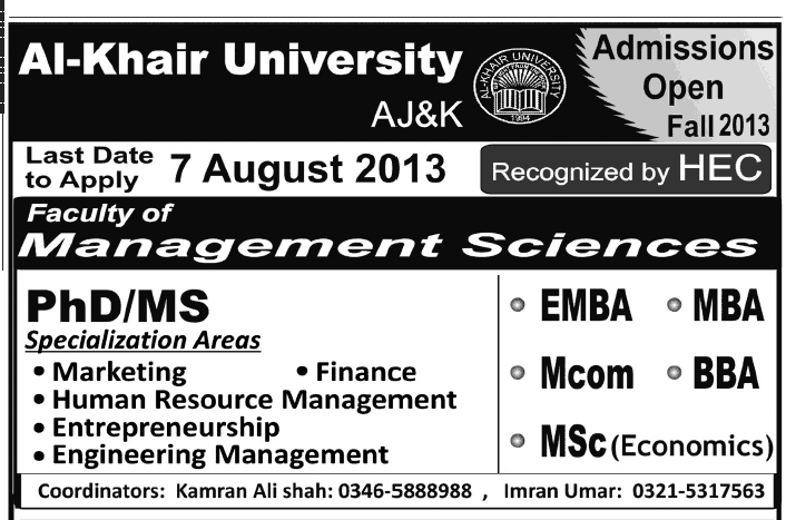 Al Khair University Azad Jammu & Kashmir Admissions 2023