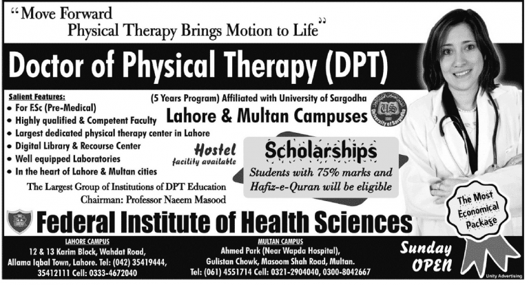 Doctor Of Physical Therapy DPT Admissions In Federal Institute