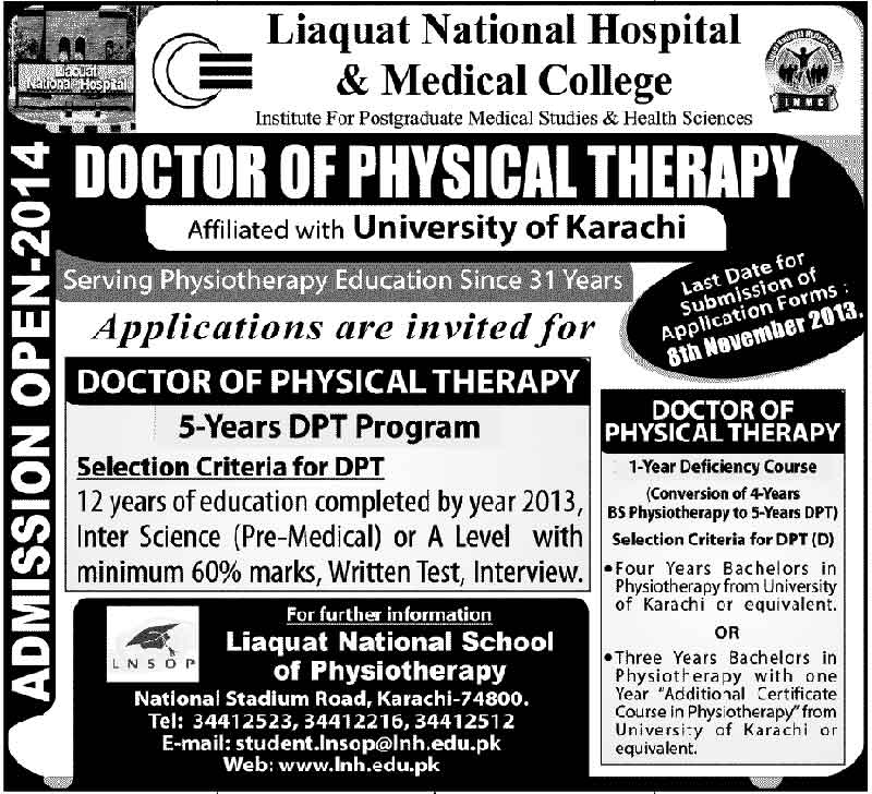 Doctor of physical Therapy Admission 2013