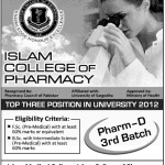 Pharm-D Admissions in Islam College 2013
