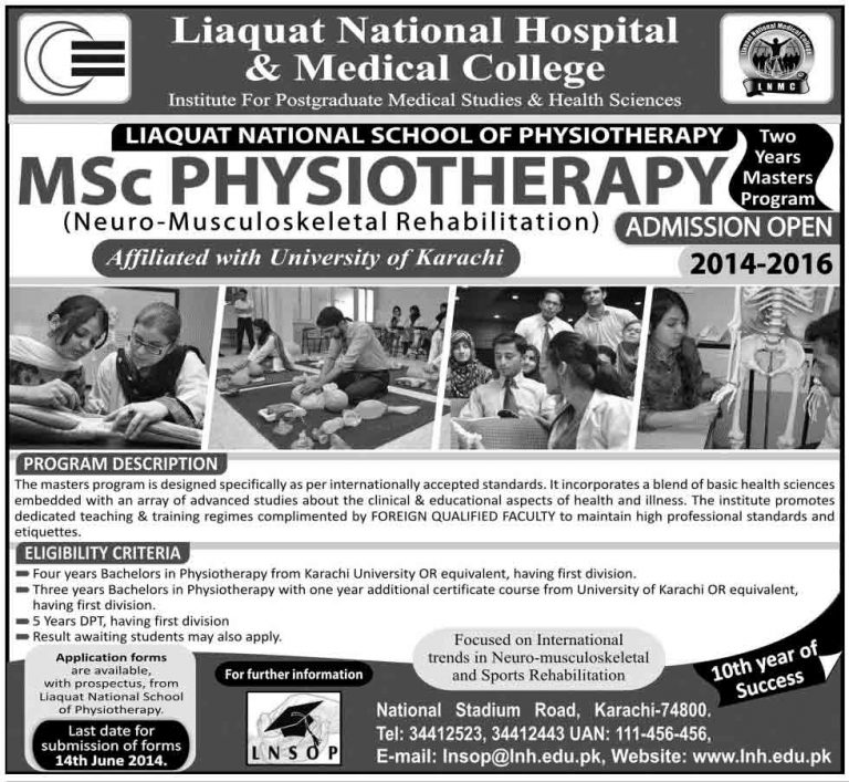 Msc Physiotherapy Admissions Open In Liaquat National Medical College