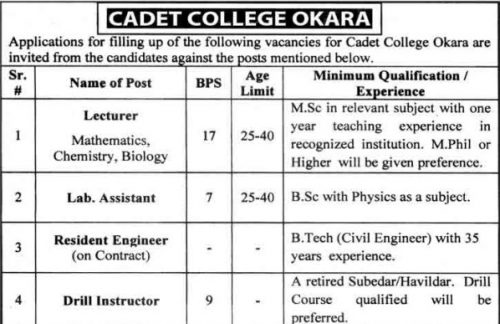 Cadet-college-jobs-2018