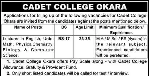 Cadet-college-okara-Jobs-2024