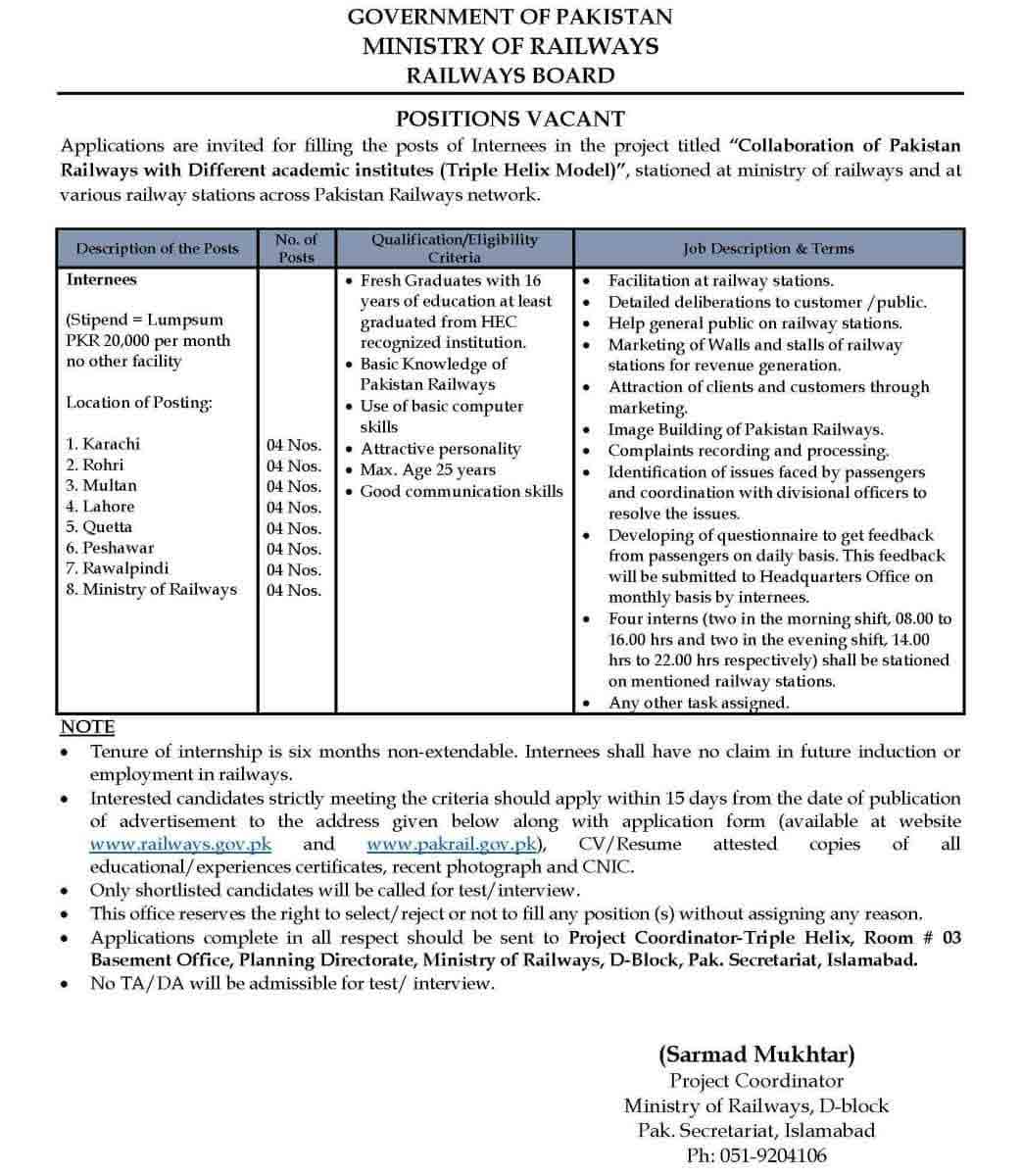 Pakistan Railway Internship Program 2024 Online Apply