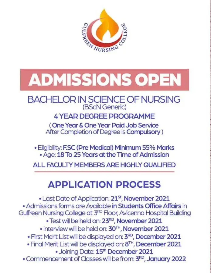 Gulfreen Nursing College Lahore Admission Test 2024