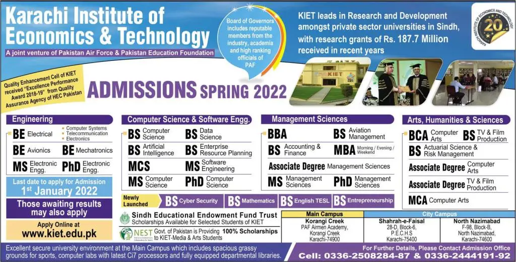 KIET Admissions 2022