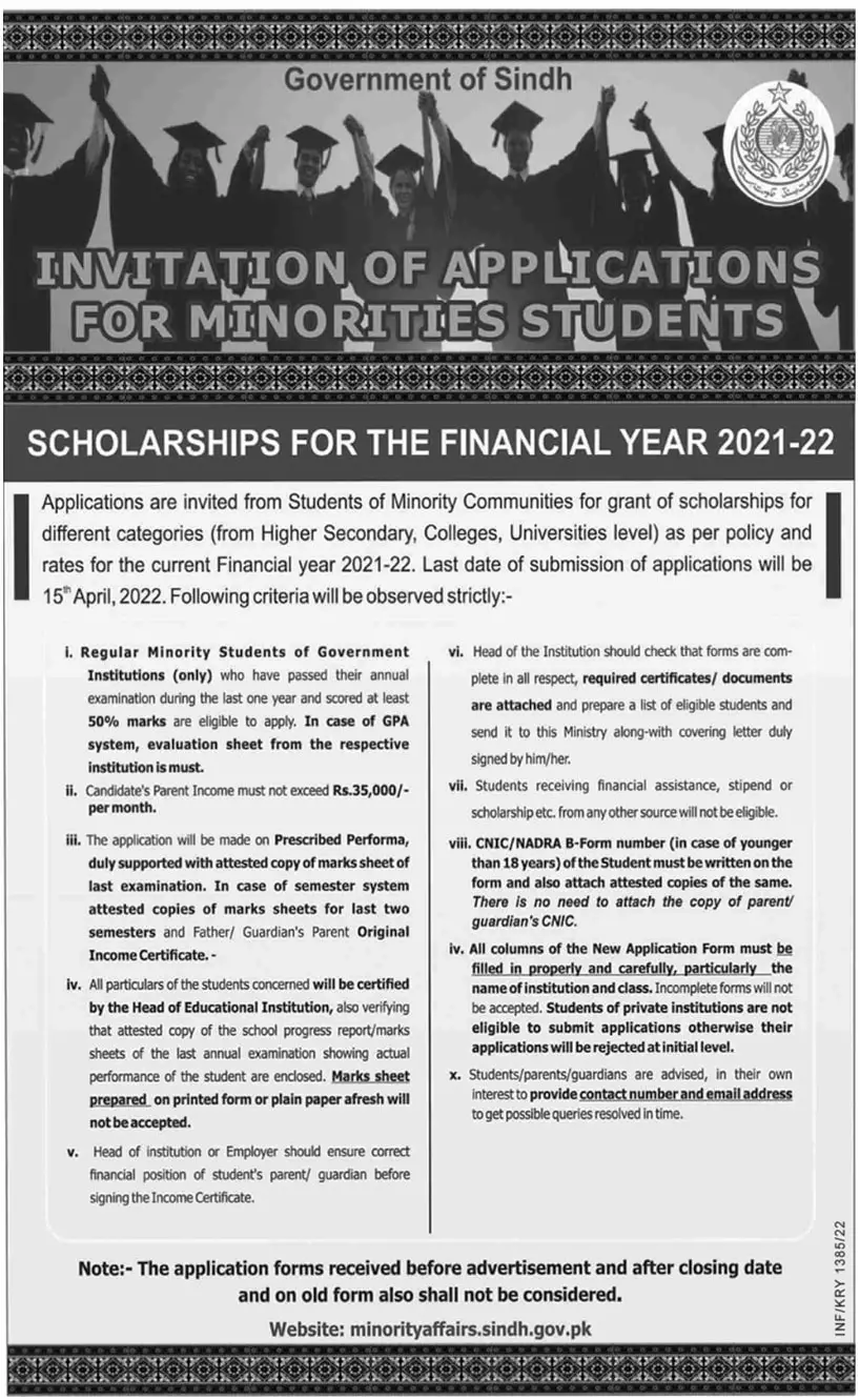 Scholarship 2024 Form for Minority Students in Sindh