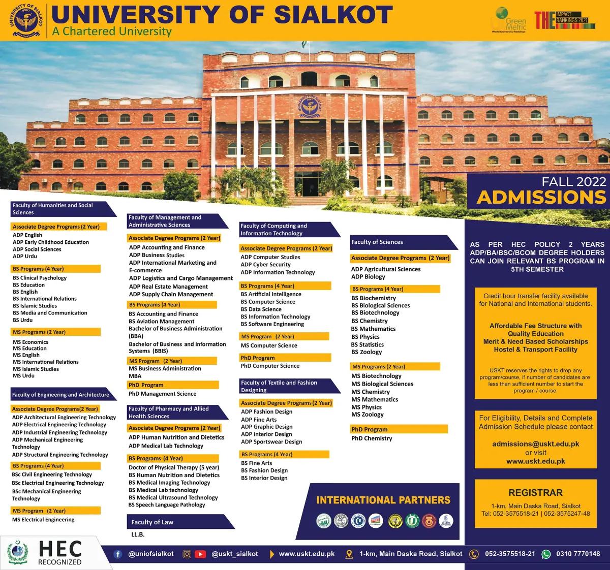 University of Sialkot Admissions 2024