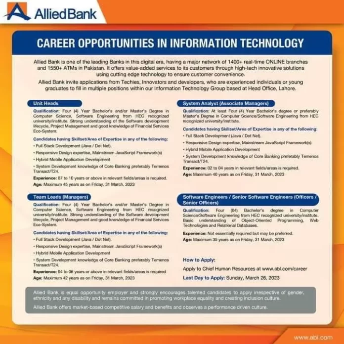 Allied Bank Jobs 2023