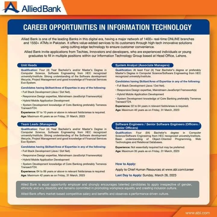Allied Bank Jobs 2023