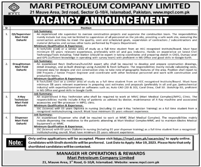 Mari Petroleum Jobs 2023