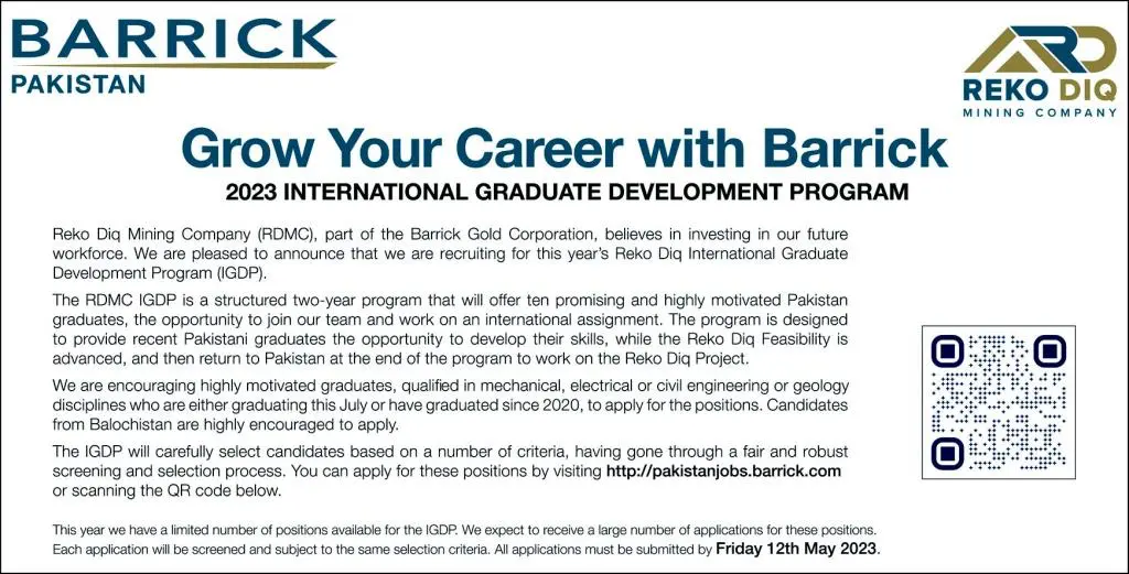 Barrick Pakistan International Graduate Development Program Apply Online