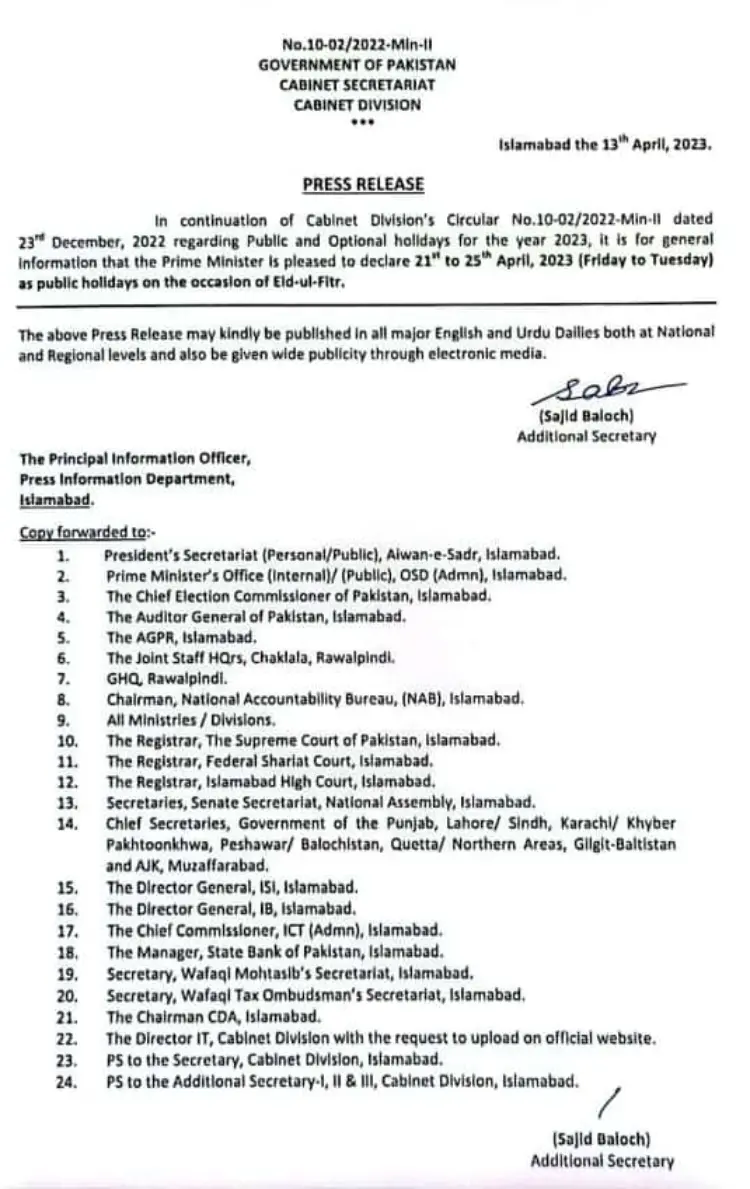 Eid Ul Fitr 2023 Pakistan Govt Announces Holiday Schedule 3205