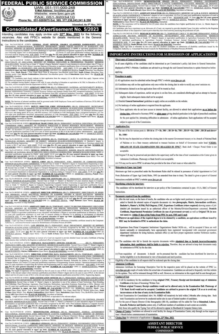 FPSC Jobs 2023 Apply Online Latest