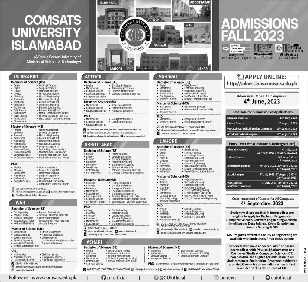 Comsats University Islamabad Fee Structure 2023