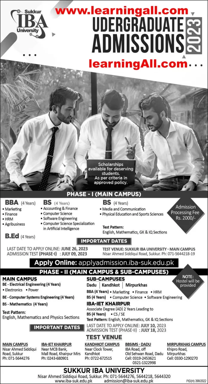 IBA Sukkur University BS BBA Admission 2023