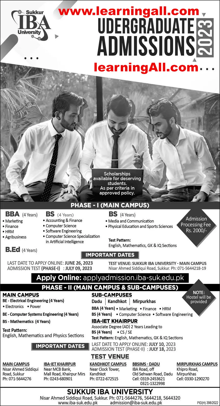 IBA Sukkur University BS BBA Admission 2024