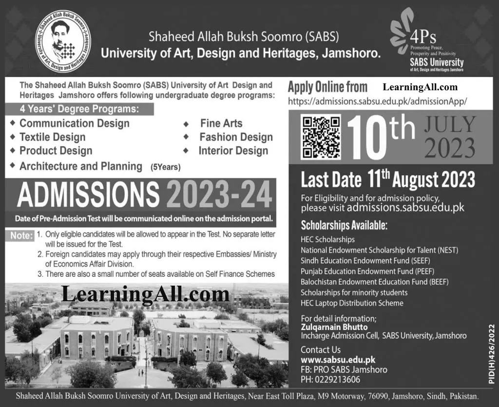 SABS University Sindh Jamshoro Admission 2024 Fee