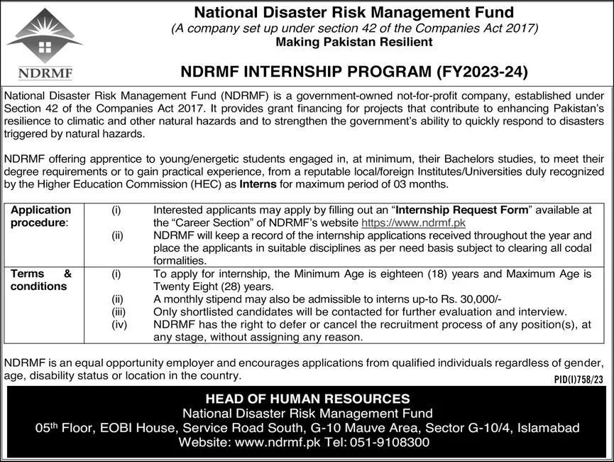 National Disaster Risk Management Internship 2024