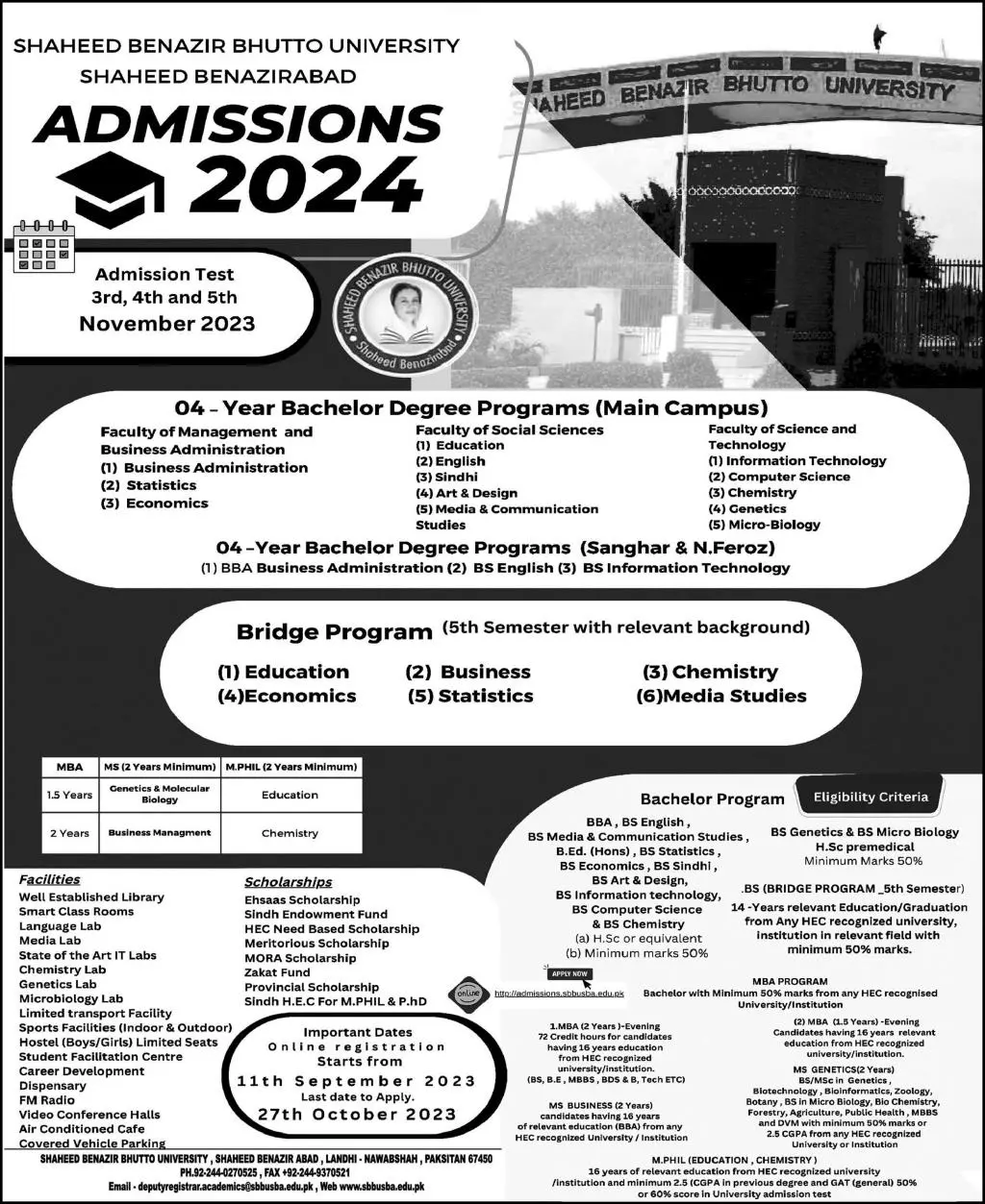 Shaheed Benazir Bhutto University Admission 2024