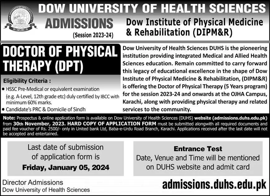 Dow University of Health Sciences Admission 2024