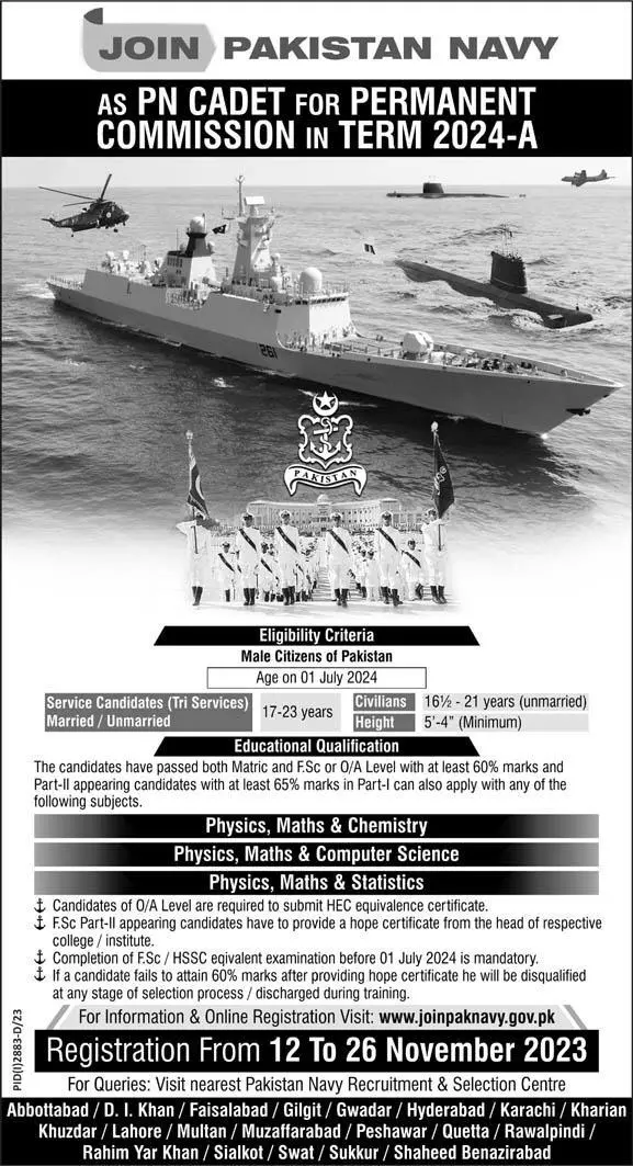 Join Pak Navy as PN Cadet