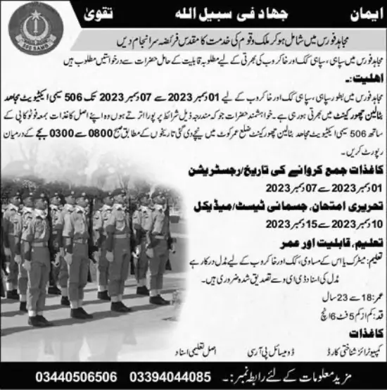 Pakistan Mujahid Force Jobs 2024