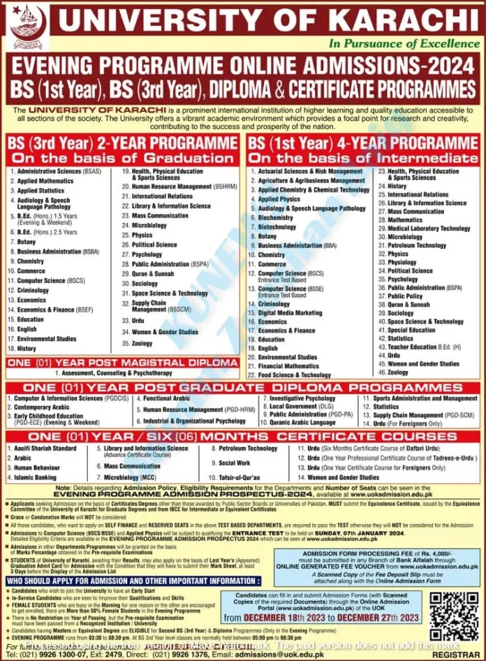 University Of Karachi Admission 2024