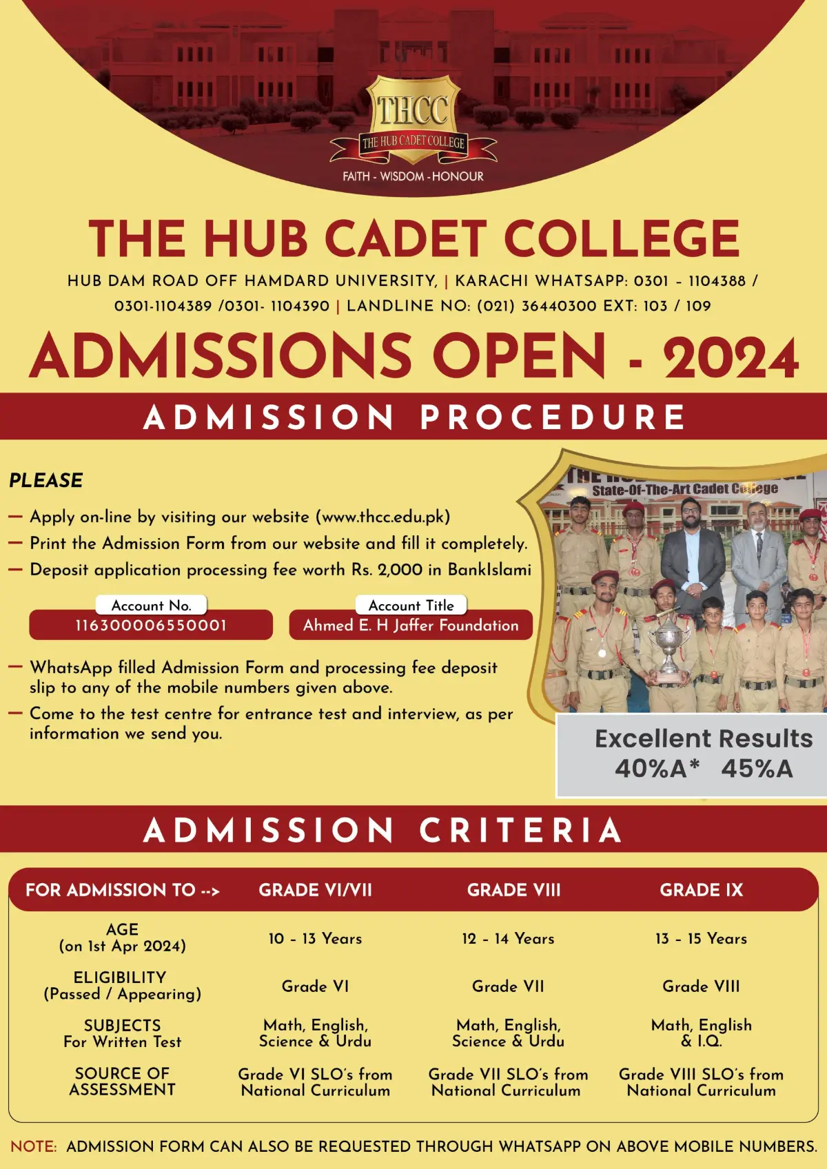 HUB cadet college admission 2024