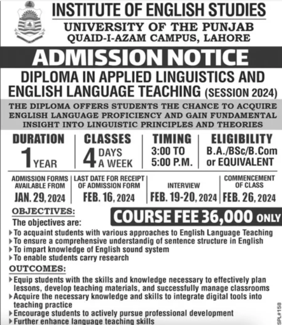 Institute of English Studies PU Lahore Course 2024