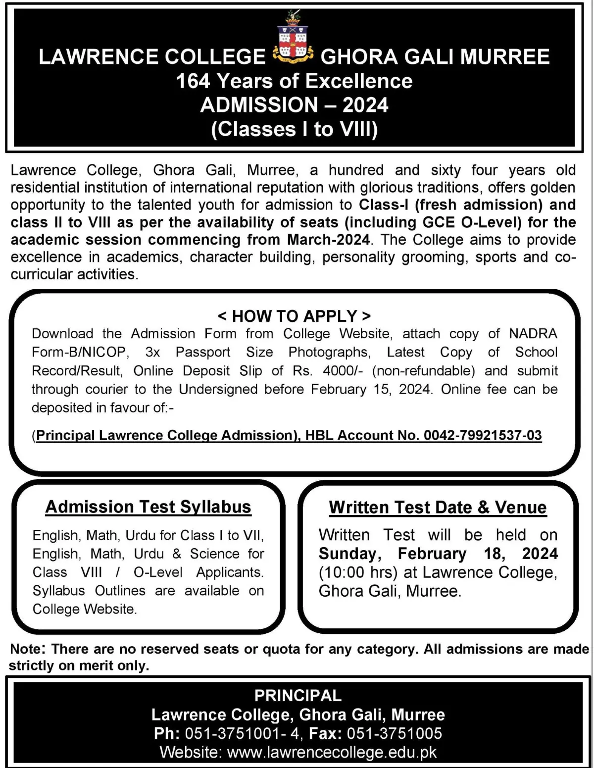 Lawrence College Ghora Gali Murree Admission 2024