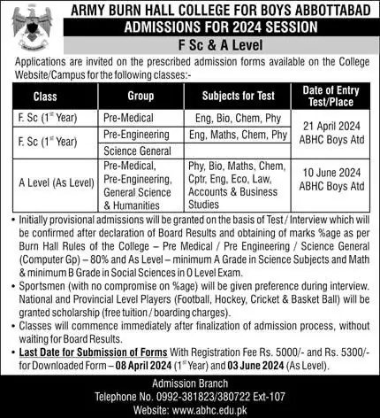 Army Burn Hall Boys College Abbottabad Admission 2024