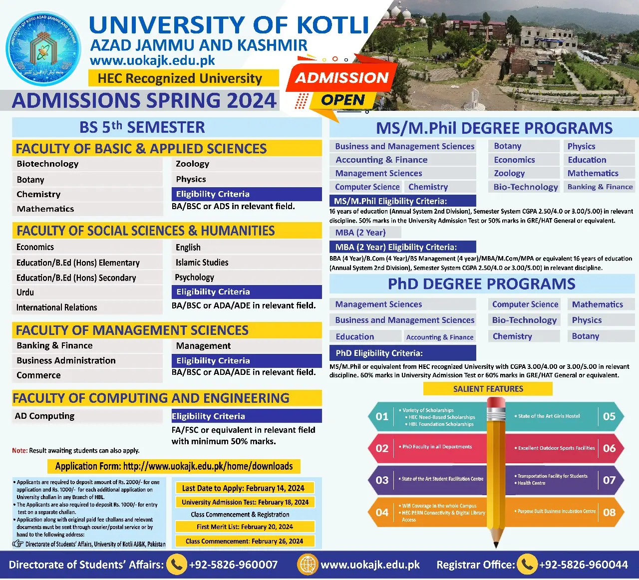 University of Kotli Azad Jammu Kashmir Admission 2024
