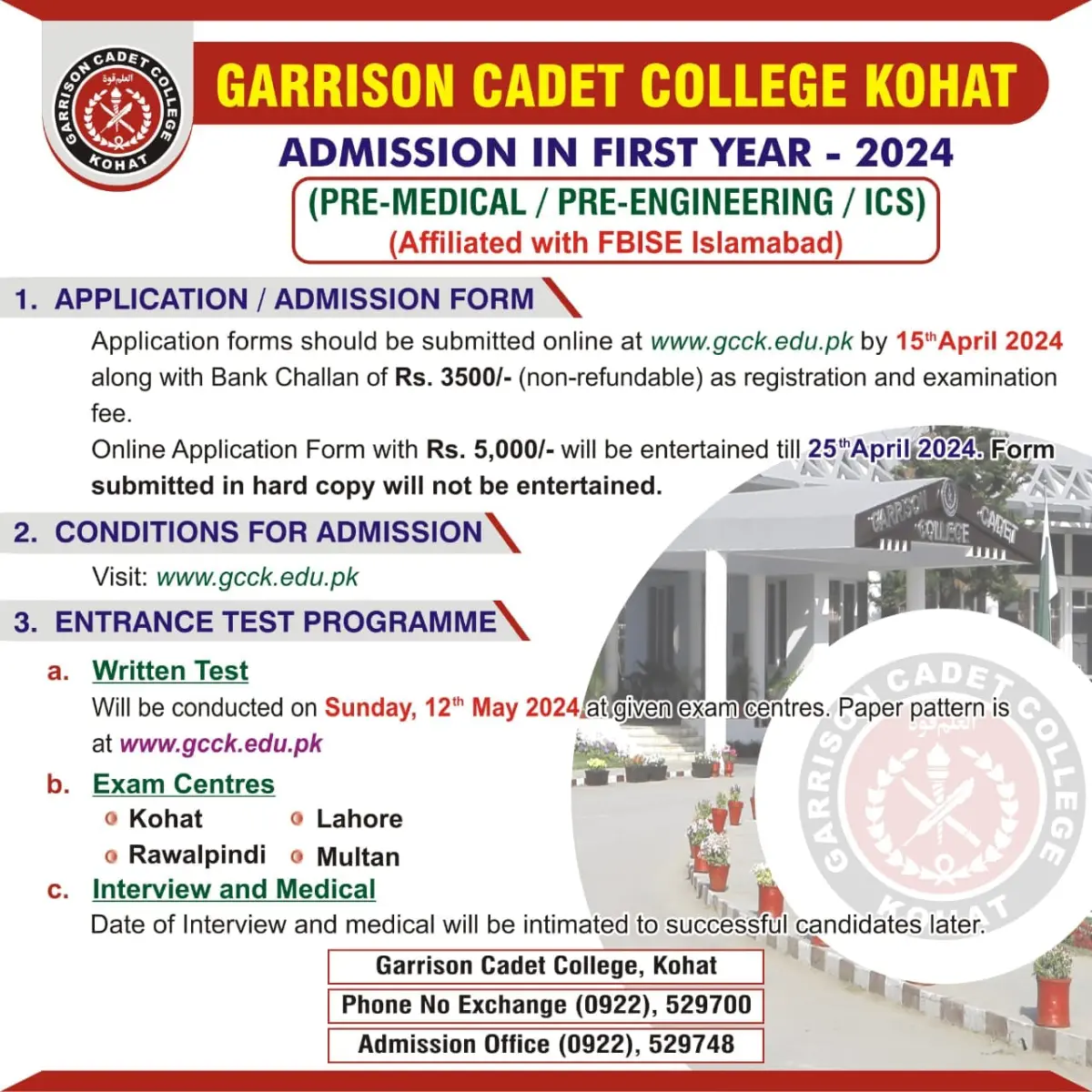 Garrison Cadet College Kohat 2024