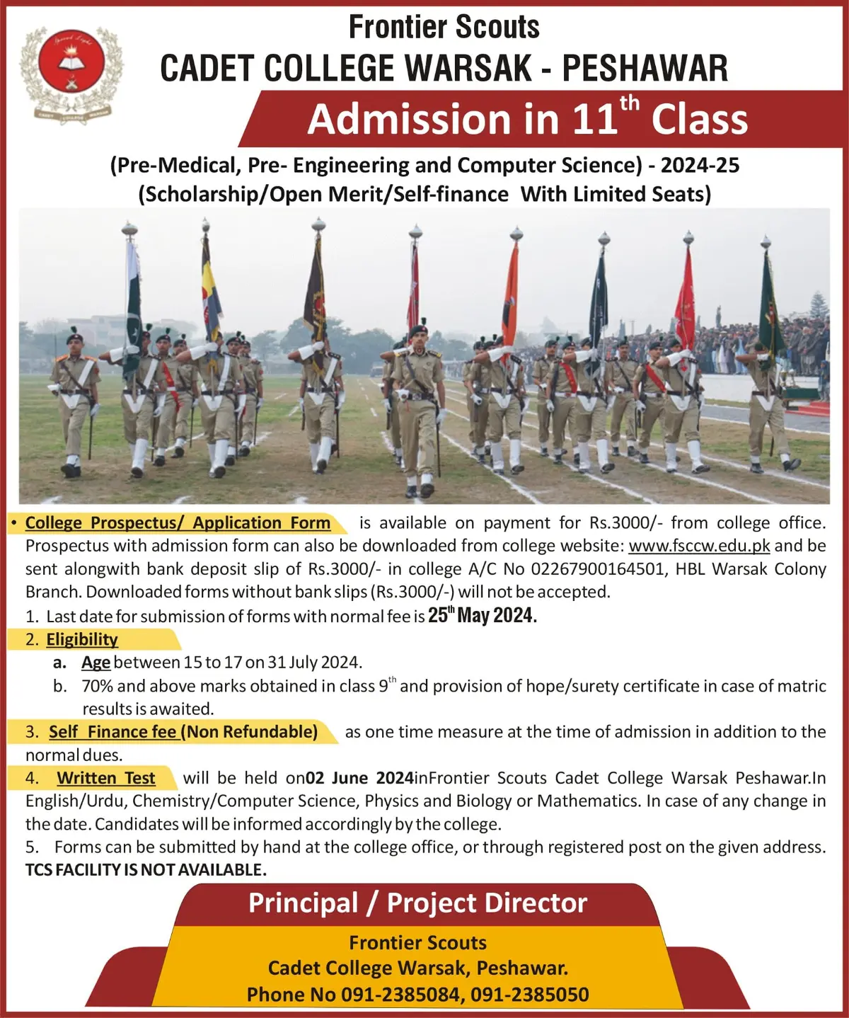 Cadet College Warsak Peshawar Admission Form 2024