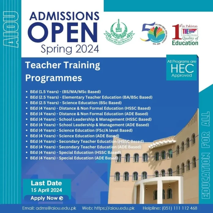 Teacher Training Program Admission 2024 AIOU