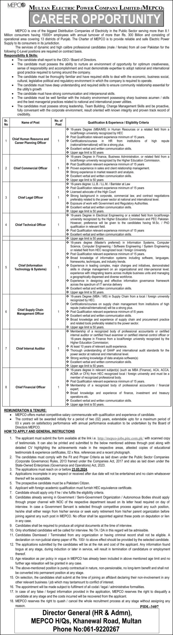 Multan Electric Power Company Jobs 2024 MEPCO